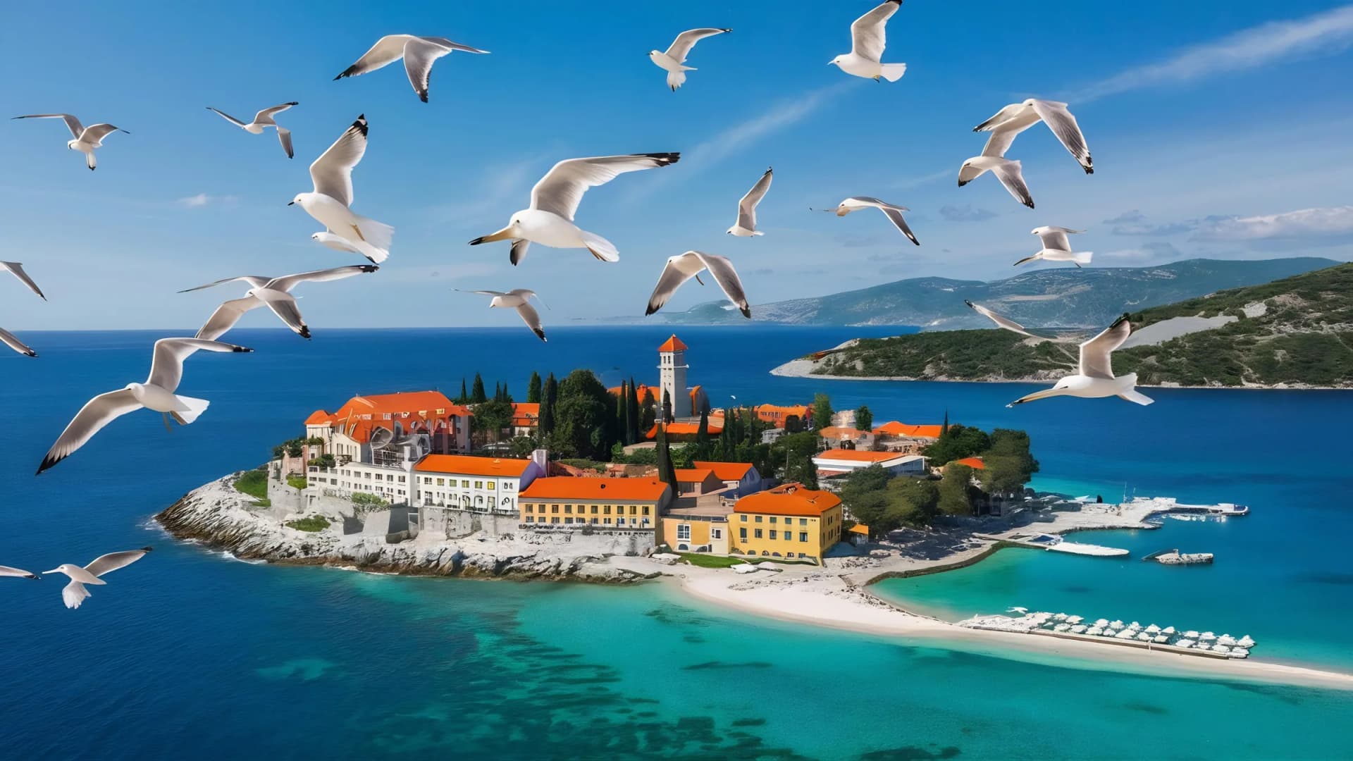 seagulls sveti stefan island montenegro holiway travel pocitelj tarihi osmanli koyu bosna